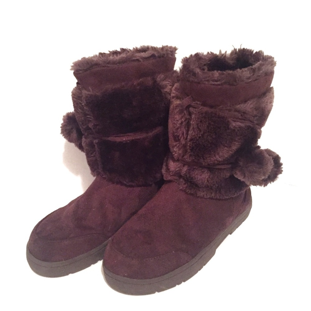 Furry Fuzzy Genuine Leather Pull-on Women’s Winter Boots Size 10 Brown